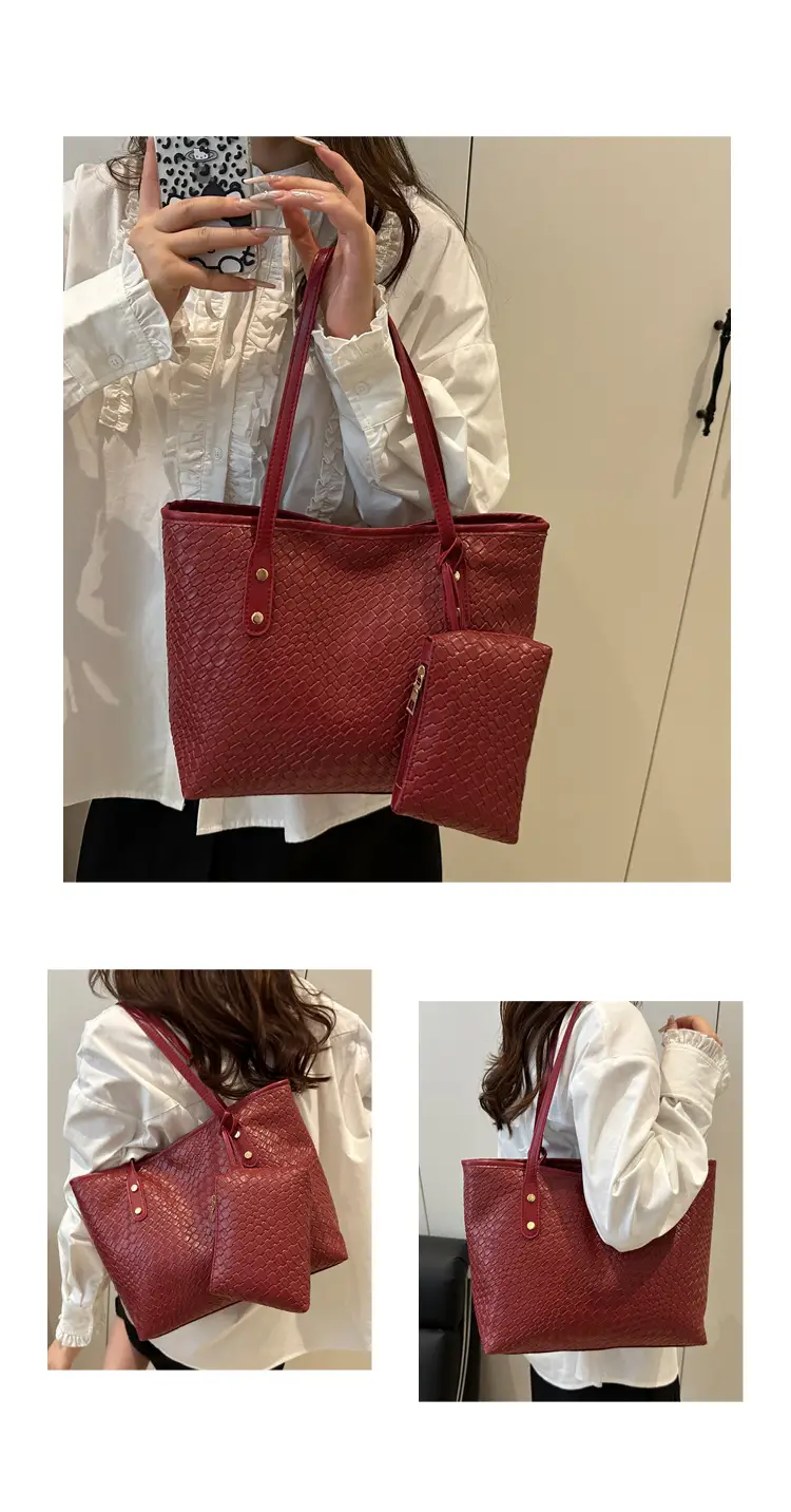 Women Retro Woven Tote Bag Large Capacity Red — feature 17
