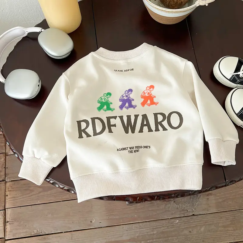 Boys' White Cotton Sweatshirt Long Sleeve Autumn 2025 - Image 2