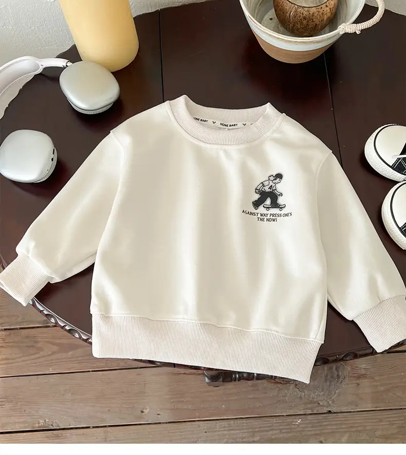 Boys' White Cotton Sweatshirt Long Sleeve Autumn 2025 — feature 1
