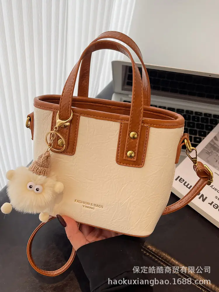 Women's Cream White Embroidered Crossbody Bag with Pom Pom - Image 3