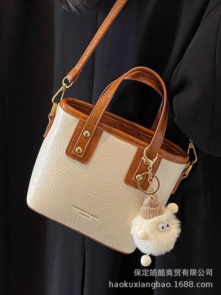 Women's Cream White Embroidered Crossbody Bag with Pom Pom - Image 5