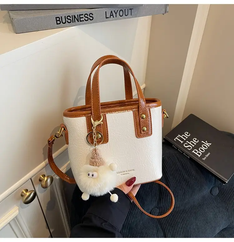 Women's Cream White Embroidered Crossbody Bag with Pom Pom — feature 15