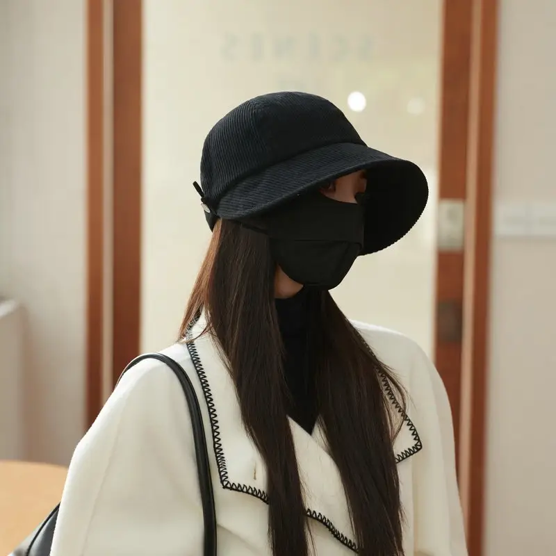 Women Duckbill Cap Oversized Corduroy Natural Brown