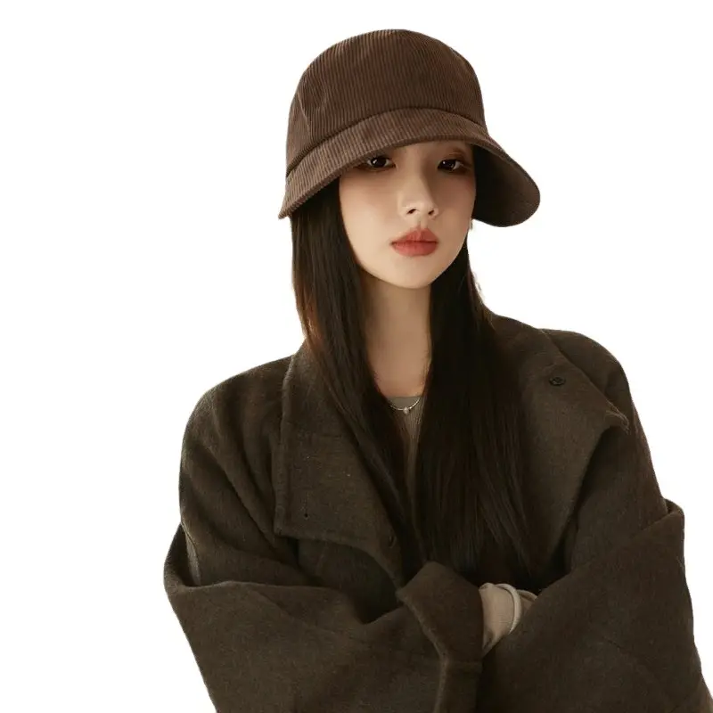Women Duckbill Cap Oversized Corduroy Natural Brown