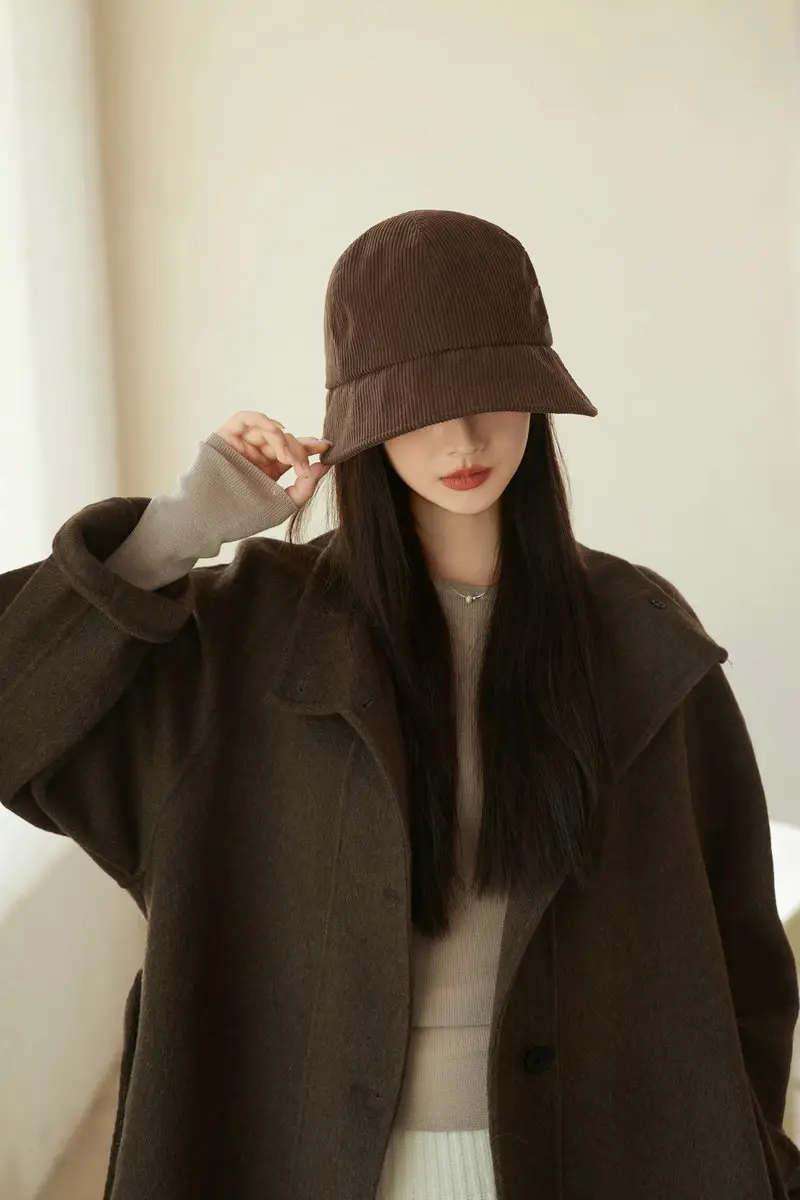 Women Duckbill Cap Oversized Corduroy Natural Brown — feature 11