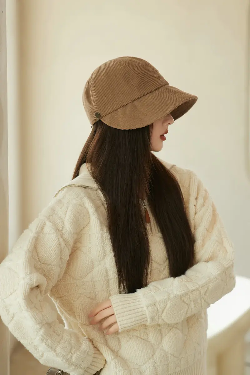 Women Duckbill Cap Oversized Corduroy Natural Brown — feature 12