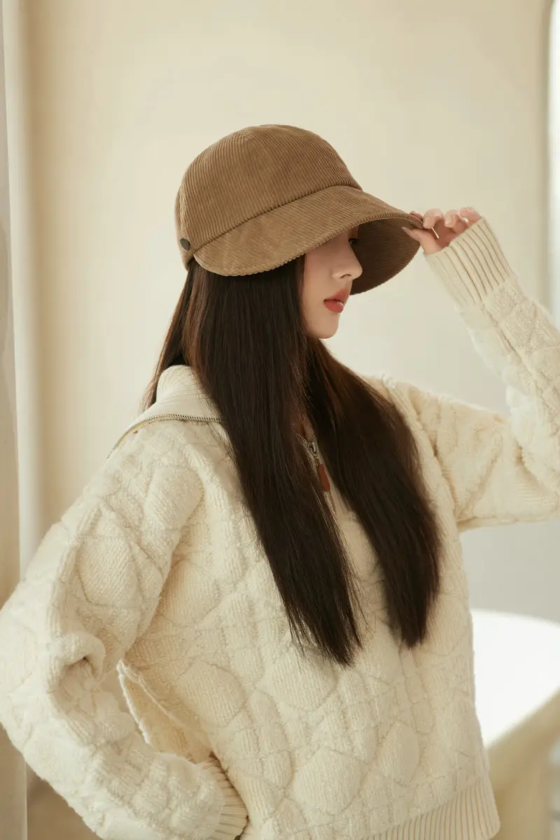 Women Duckbill Cap Oversized Corduroy Natural Brown — feature 13