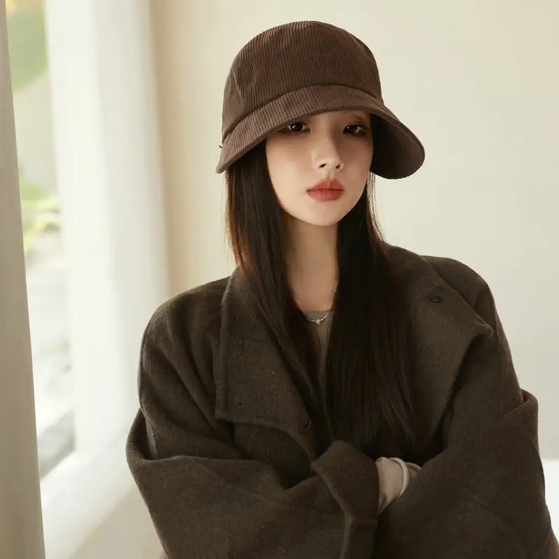 Women Duckbill Cap Oversized Corduroy Natural Brown — feature 5