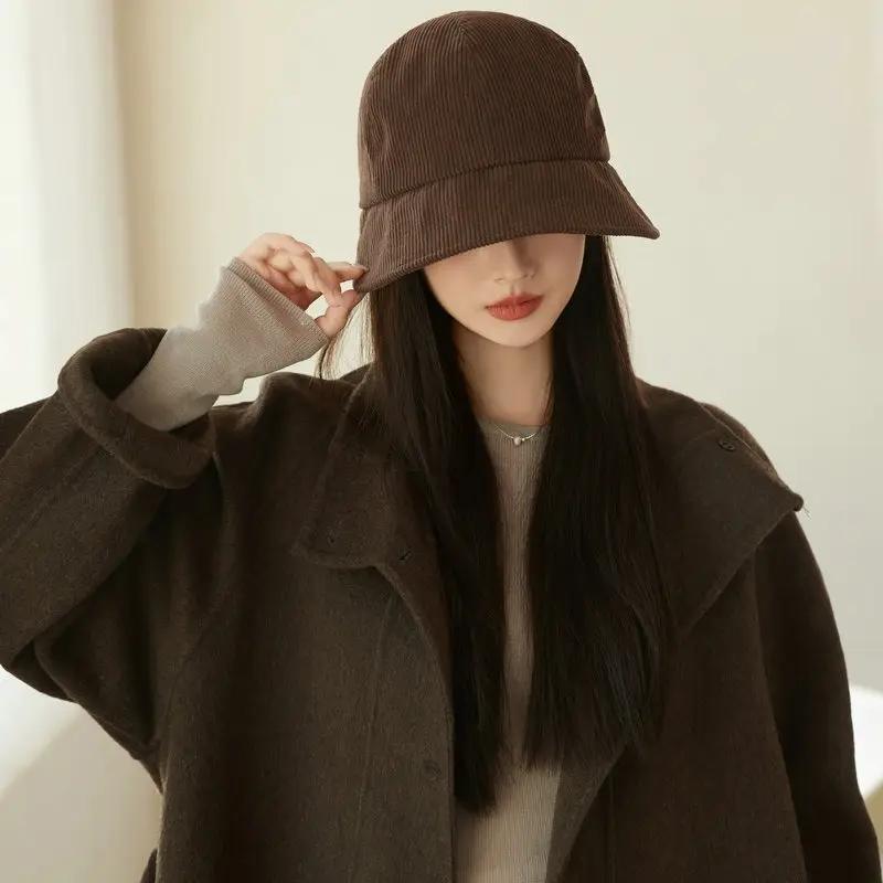 Women Duckbill Cap Oversized Corduroy Natural Brown — feature 6