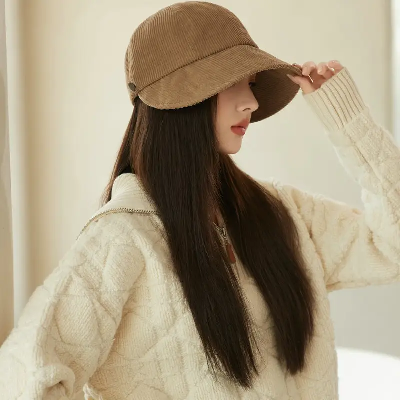 Women Duckbill Cap Oversized Corduroy Natural Brown — feature 8