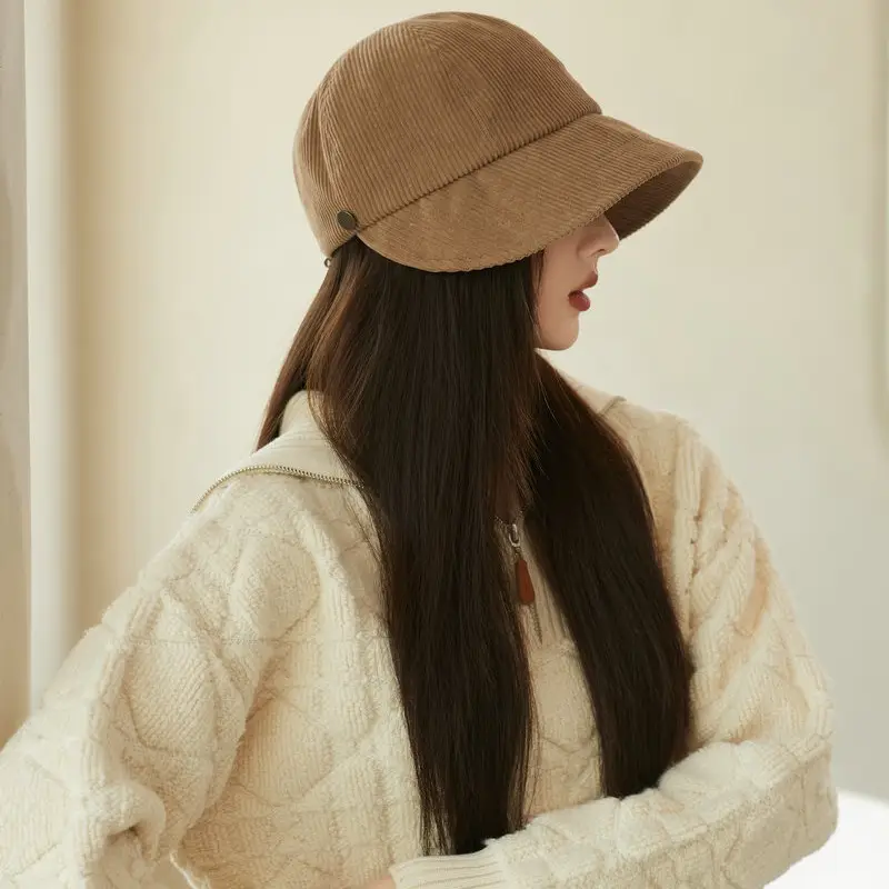 Women Duckbill Cap Oversized Corduroy Natural Brown — feature 9
