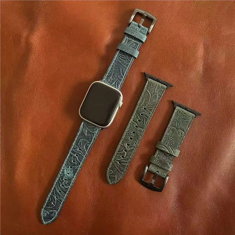 Apple Watch Strap with Retro Crazy Horse Print Genuine Leather Iwatchse11/10987654Ultra
