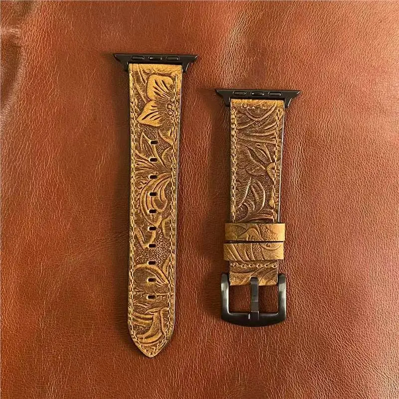 Apple Watch Strap with Retro Crazy Horse Print Genuine Leather Iwatchse11/10987654Ultra