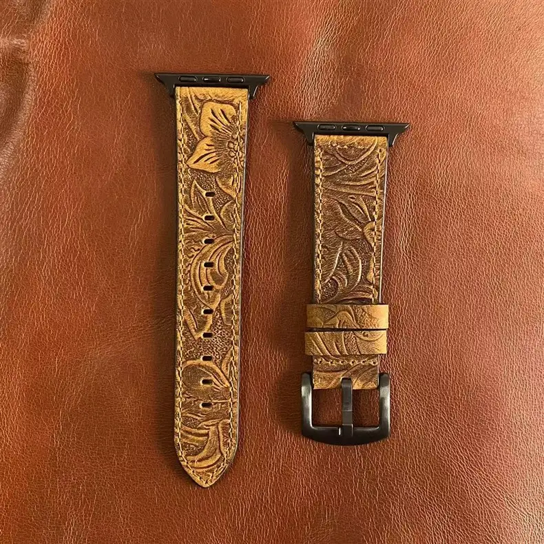 Apple Watch Strap with Retro Crazy Horse Print Genuine Leather Iwatchse11/10987654Ultra — feature 10
