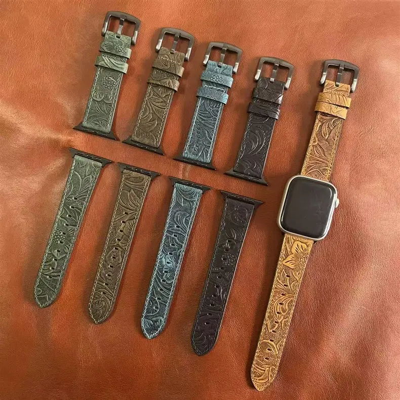 Apple Watch Strap with Retro Crazy Horse Print Genuine Leather Iwatchse11/10987654Ultra — feature 2