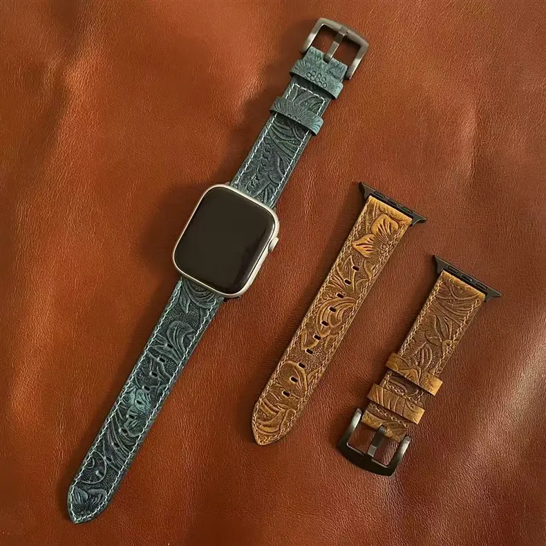 Apple Watch Strap with Retro Crazy Horse Print Genuine Leather Iwatchse11/10987654Ultra — feature 3