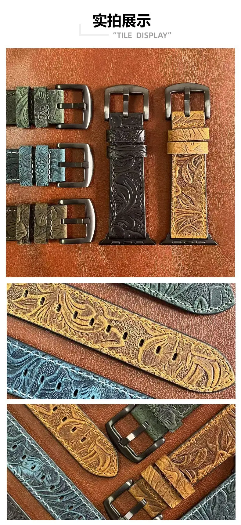 Apple Watch Strap with Retro Crazy Horse Print Genuine Leather Iwatchse11/10987654Ultra — feature 5
