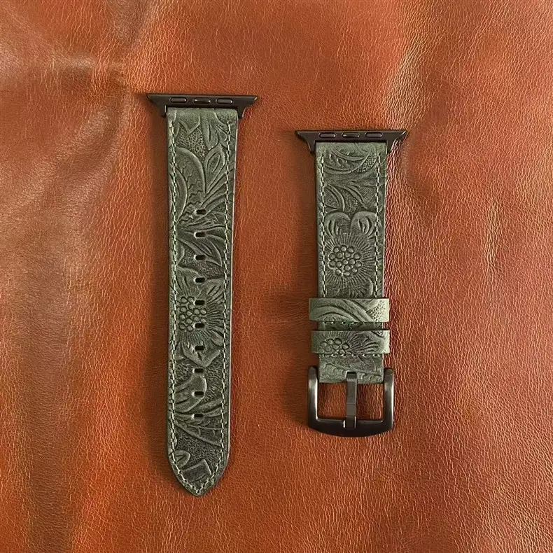 Apple Watch Strap with Retro Crazy Horse Print Genuine Leather Iwatchse11/10987654Ultra — feature 9