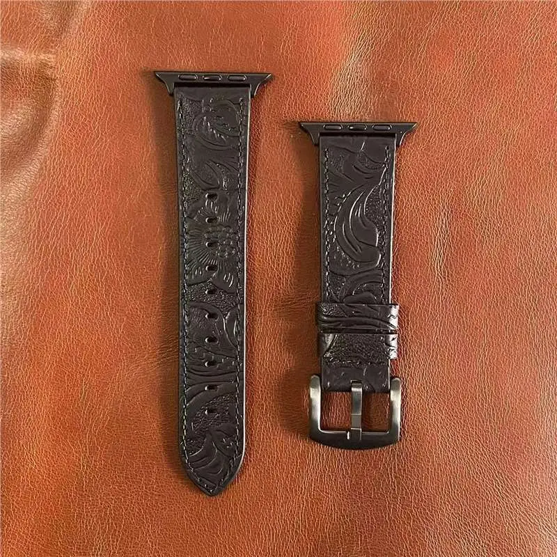 Apple Watch Strap with Retro Crazy Horse Print Genuine Leather Iwatchse11/10987654Ultra