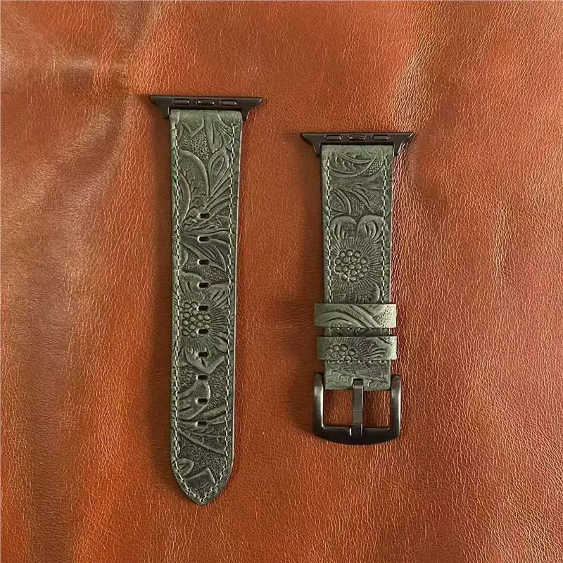 Apple Watch Strap with Retro Crazy Horse Print Genuine Leather Iwatchse11/10987654Ultra