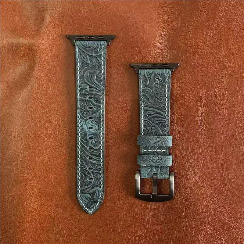 Apple Watch Strap with Retro Crazy Horse Print Genuine Leather Iwatchse11/10987654Ultra