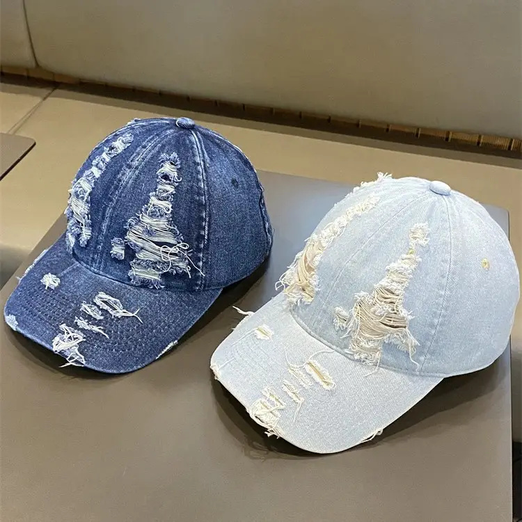 American Retro Washed Denim Distressed Cap for Women - Image 5
