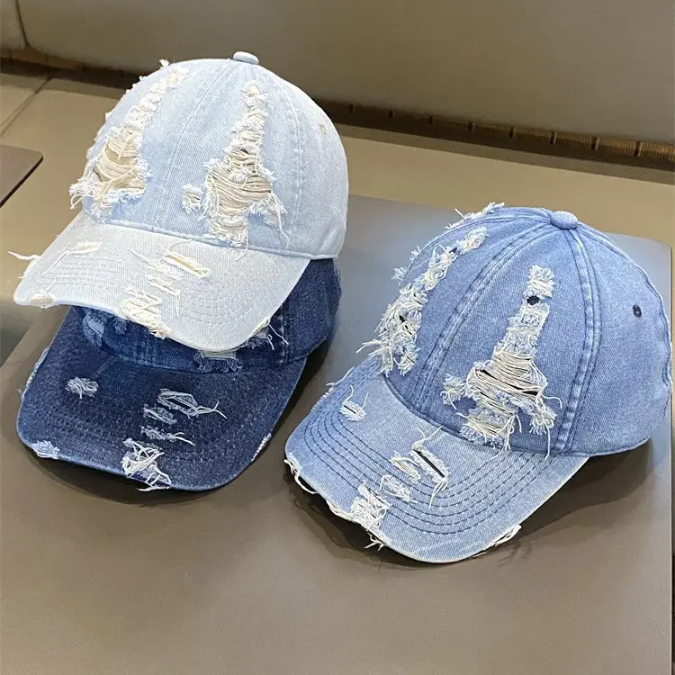 American Retro Washed Denim Distressed Cap for Women - Image 6