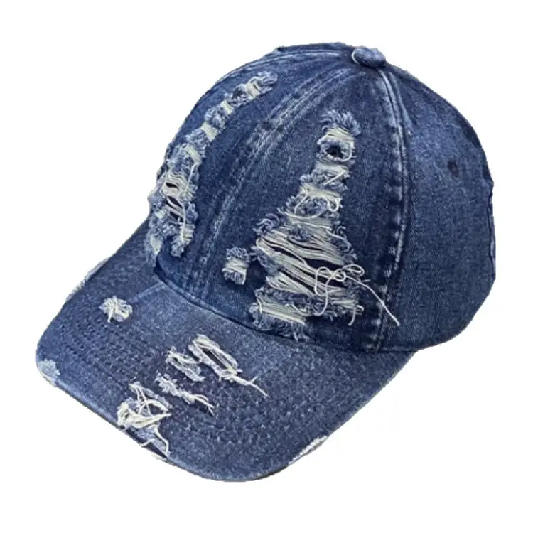 American Retro Washed Denim Distressed Cap for Women - Image 8