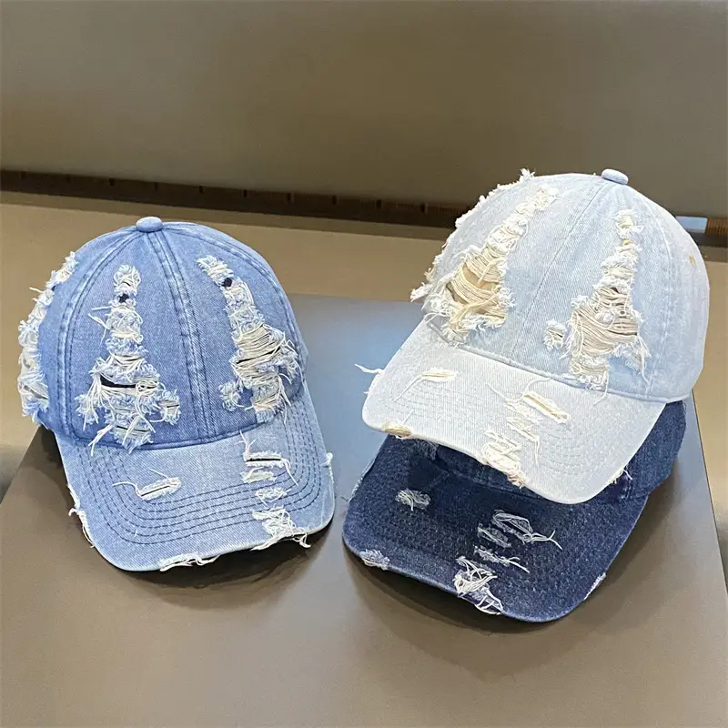 American Retro Washed Denim Distressed Cap for Women — feature 1