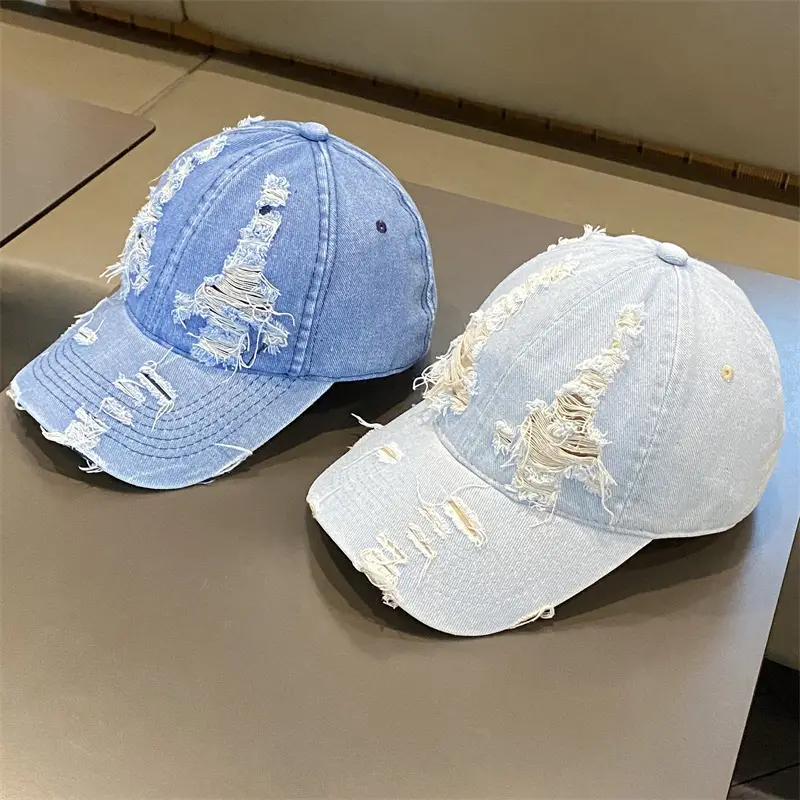 American Retro Washed Denim Distressed Cap for Women — feature 2