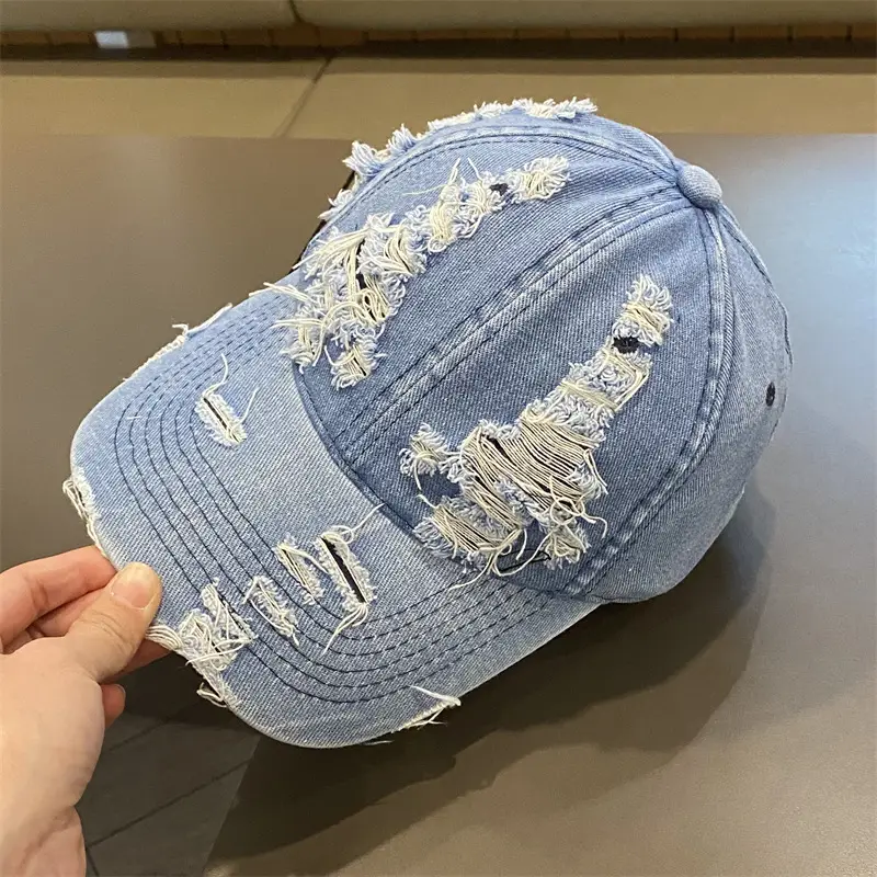 American Retro Washed Denim Distressed Cap for Women - Image 2