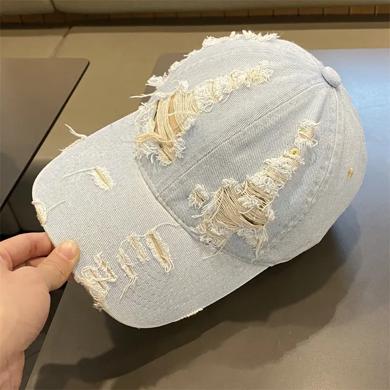 American Retro Washed Denim Distressed Cap for Women - Image 3
