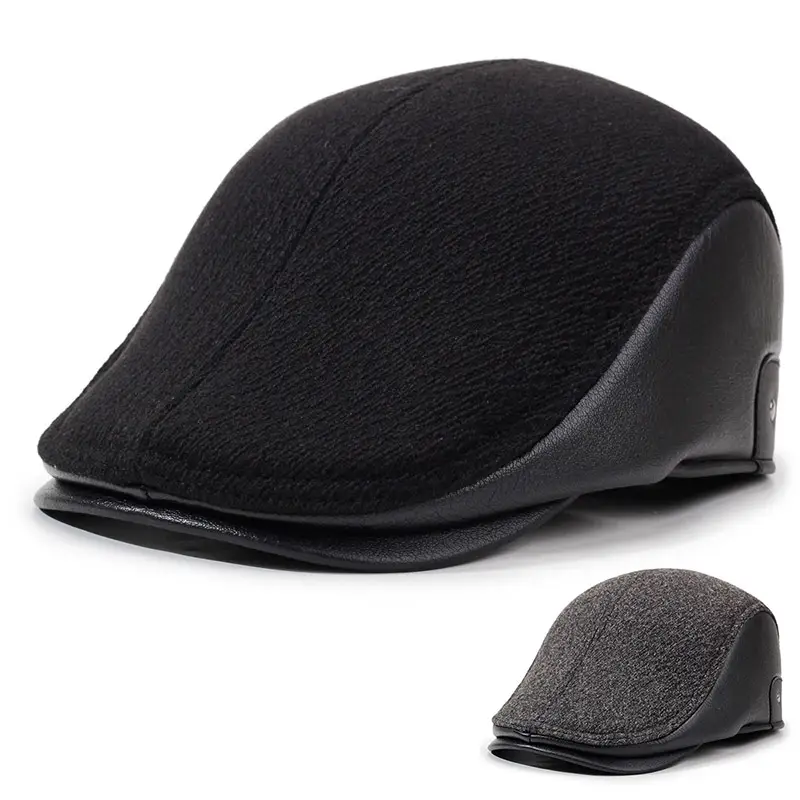 Men's Black Velvet Cotton Peaked Caps for Winter Warm Ear Protection - Image 3