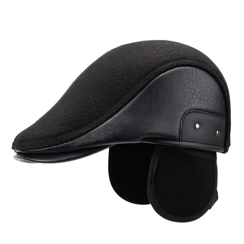 Men's Black Velvet Cotton Peaked Caps for Winter Warm Ear Protection - Image 4