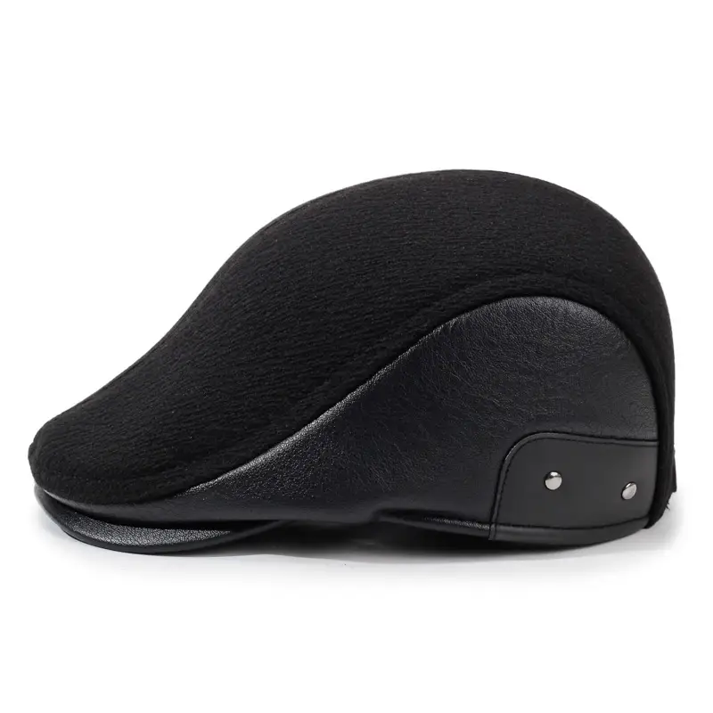 Men's Black Velvet Cotton Peaked Caps for Winter Warm Ear Protection - Image 6
