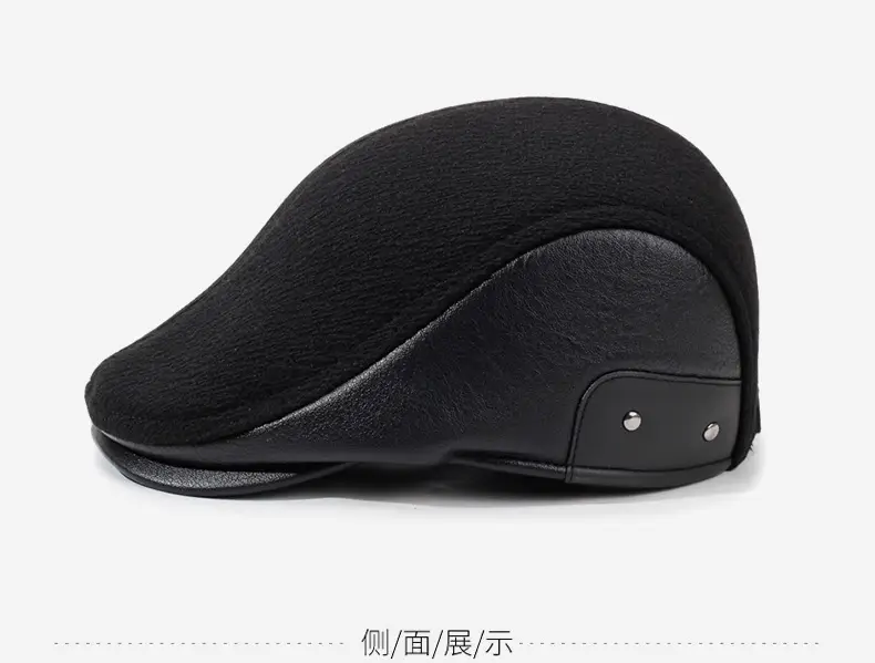 Men's Black Velvet Cotton Peaked Caps for Winter Warm Ear Protection — feature 10