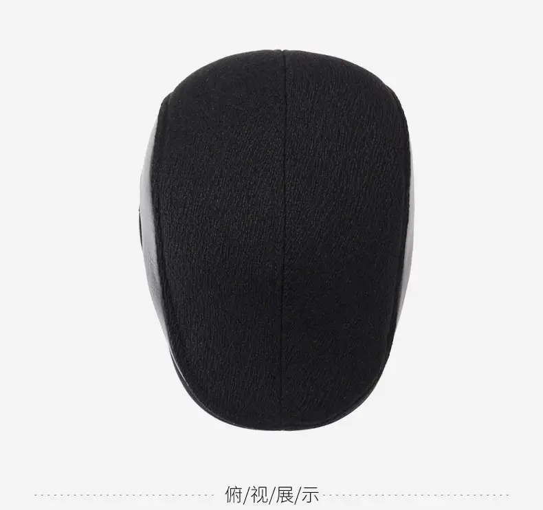 Men's Black Velvet Cotton Peaked Caps for Winter Warm Ear Protection — feature 12