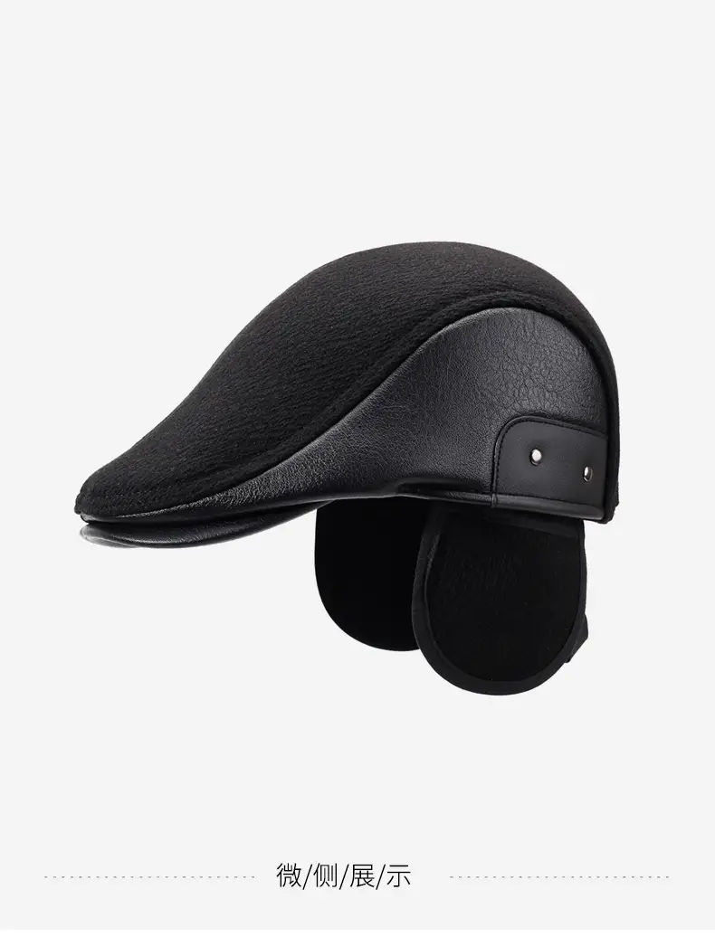 Men's Black Velvet Cotton Peaked Caps for Winter Warm Ear Protection — feature 14