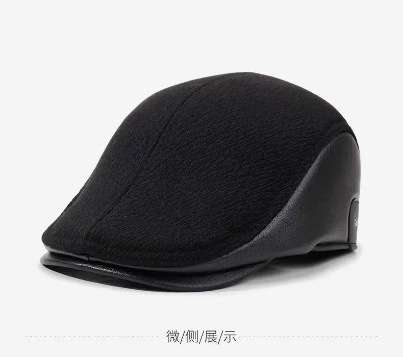 Men's Black Velvet Cotton Peaked Caps for Winter Warm Ear Protection — feature 9