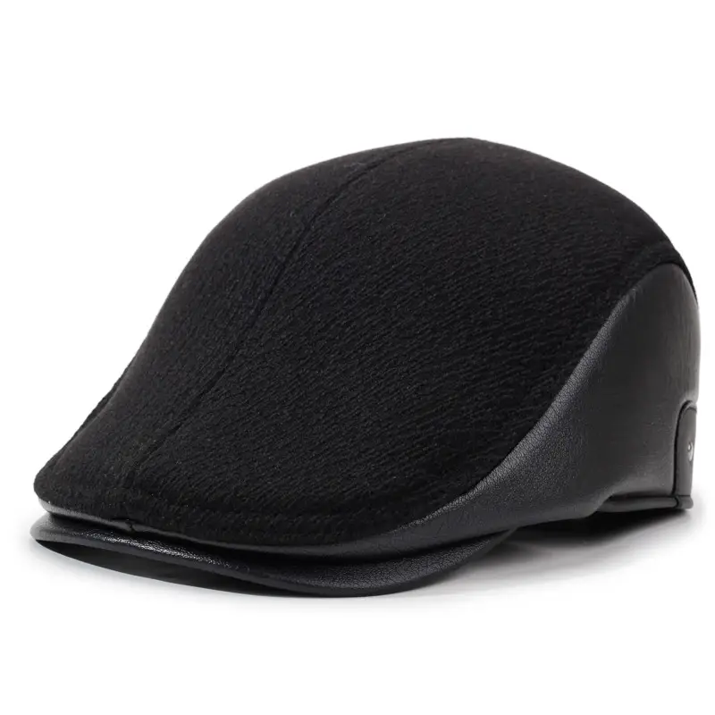 Men's Black Velvet Cotton Peaked Caps for Winter Warm Ear Protection - Image 2