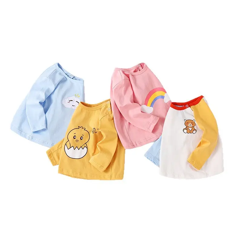 Kids Long Sleeve T-Shirt White Blue Yellow Bear Print
