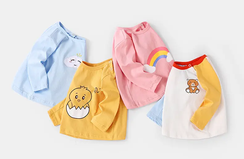 Kids Long Sleeve T-Shirt White Blue Yellow Bear Print — feature 2