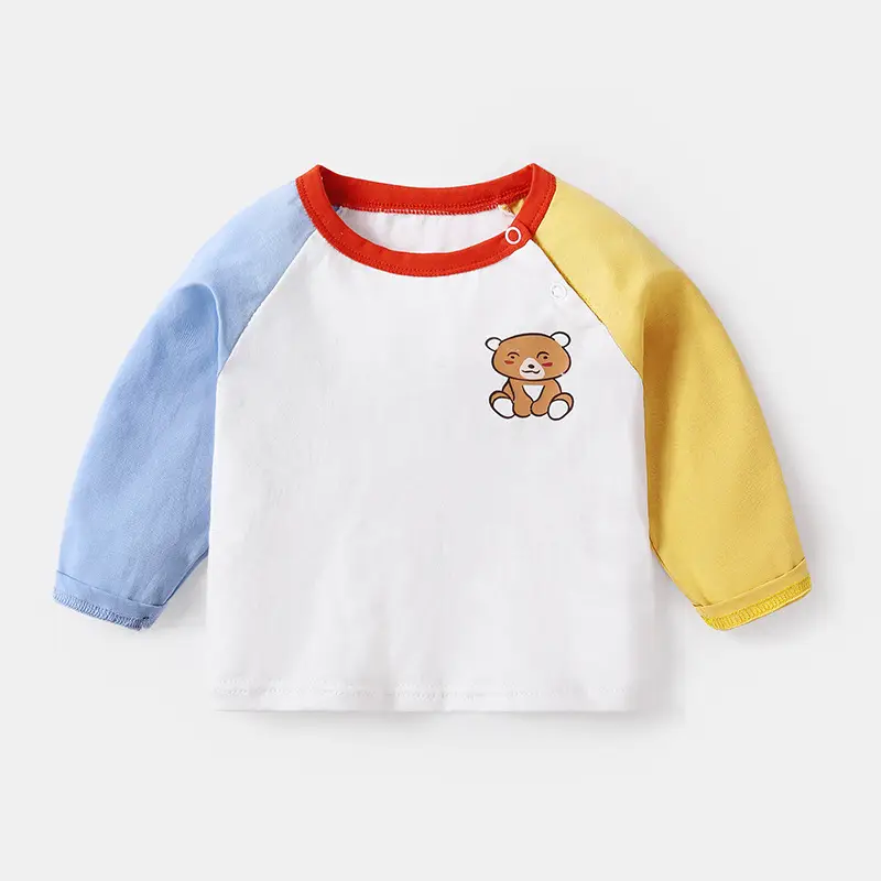 Kids Long Sleeve T-Shirt White Blue Yellow Bear Print