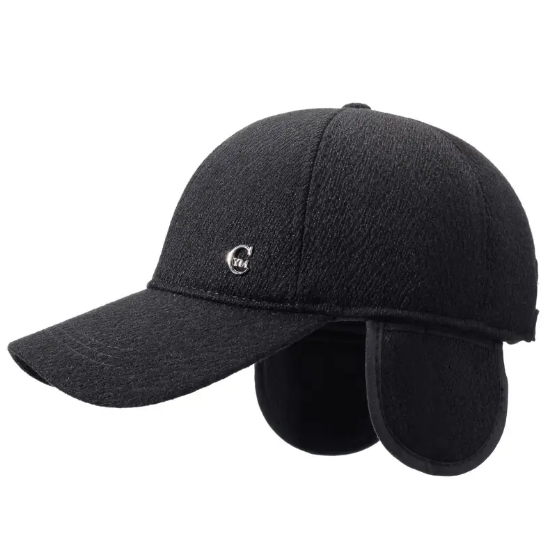 Men's Black Velvet Winter Cap with Ear Protection