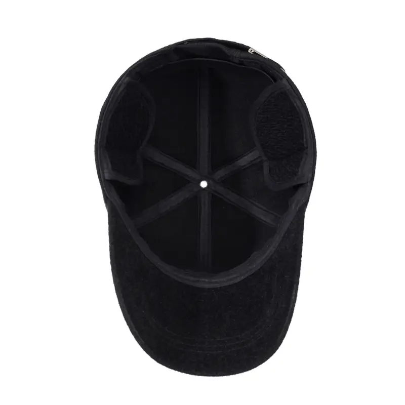 Men's Black Velvet Winter Cap with Ear Protection