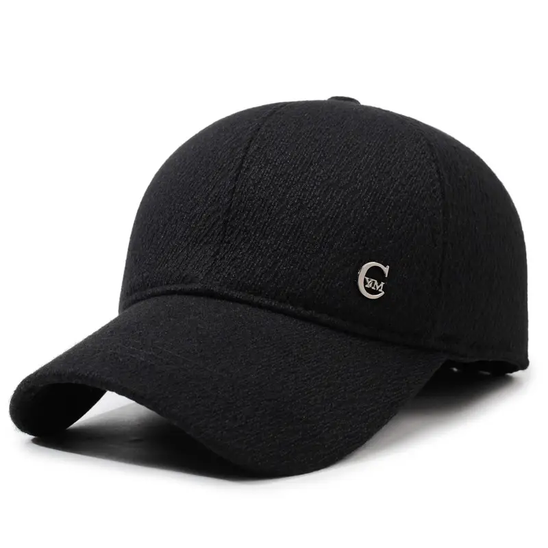 Men's Black Velvet Winter Cap with Ear Protection