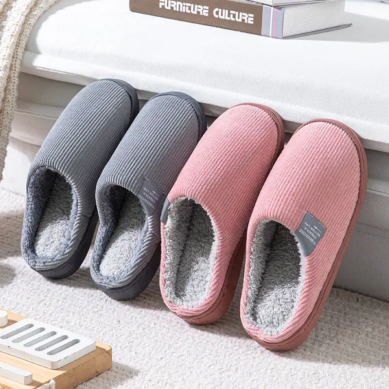 Factory Wholesale Spot Winter Home Cotton Slippers for Women, Non-Slip Couple Plush Comfortable Men's Cotton Slippers for Supermarket Stalls