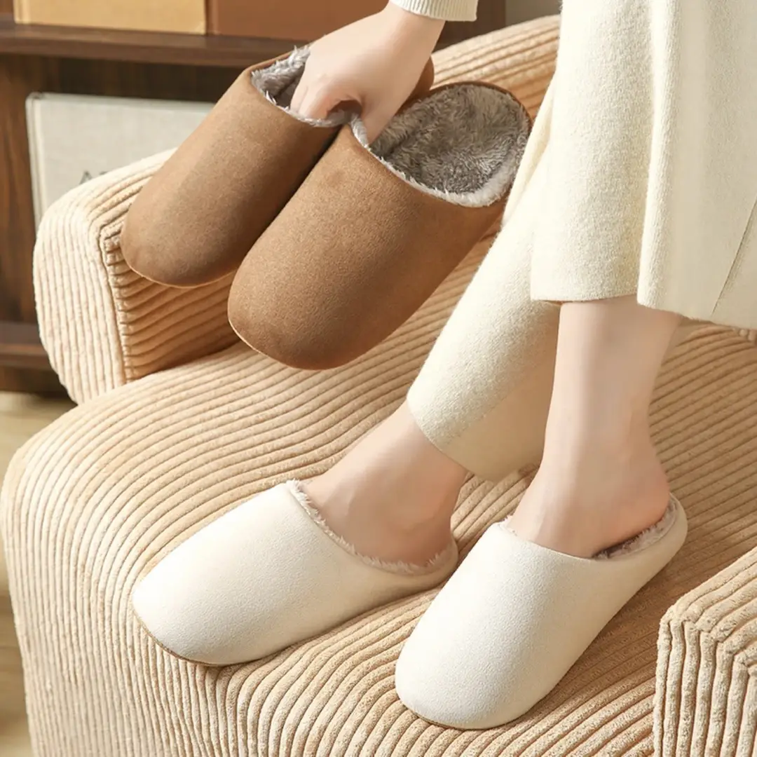 Suede Cotton Slippers for Women Winter New Home Indoor Fleece-Lined Warm Soft Thick Sole Non-Slip Cotton Slippers for Men - Image 9