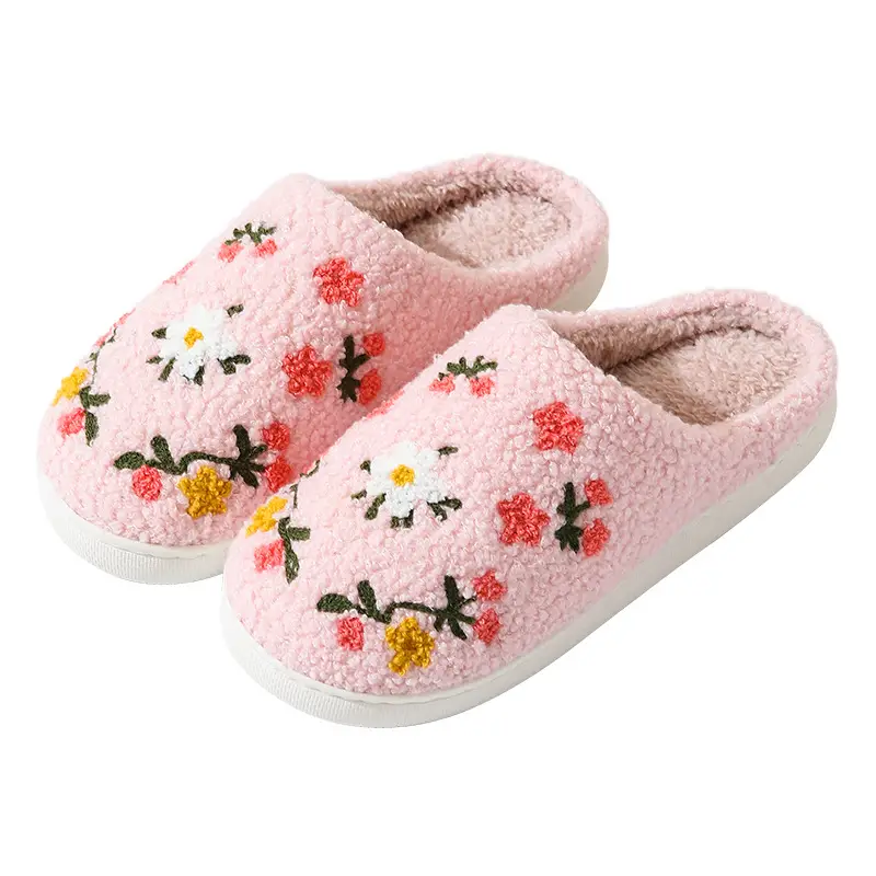 Cross-Border New Style Comfortable Home Cute Colorfulful Flower Winter Cotton Slippers for Men and Women Couples Warm Indoor Cotton Slippers