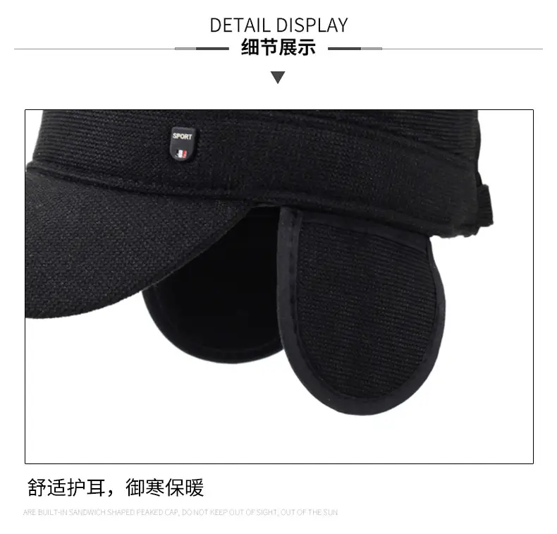 Men Black Cold Proof Flat Cap Cap Clothing Accessories — feature 15
